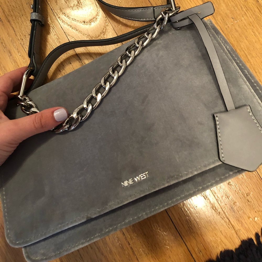 Ninewest Grey Velvet Shoulder bag w/ chain